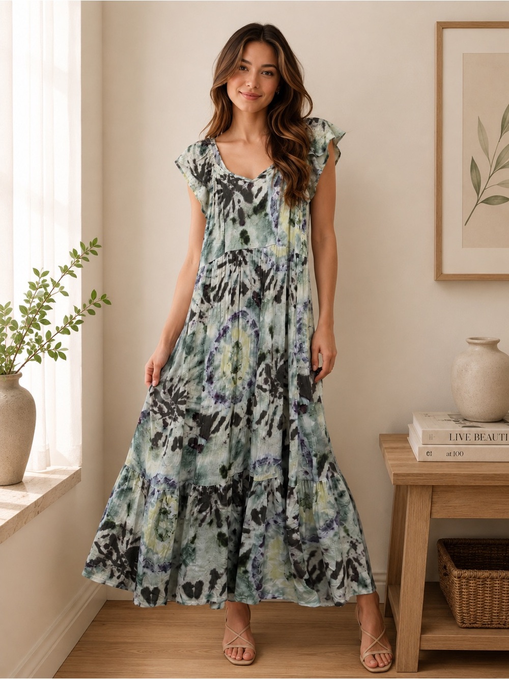 Tea Rose Women’s Tie-Dye Maxi Dress Size S Full Length